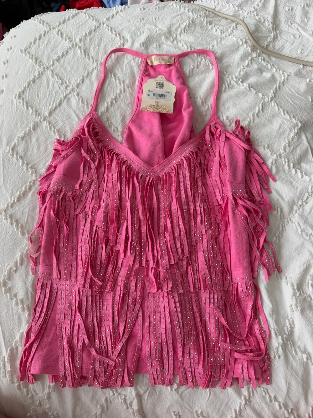 Altar'd State Hot Pink Fringe Rhinestone Racerback Camisole